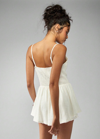 Комбінезон SHEIN комбінезон-шорти однотонний білий кежуал льон, віскоза