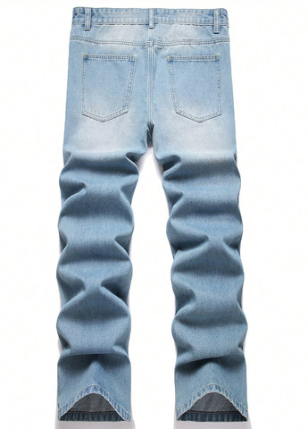 Голубые демисезонные прямые джинсы SHEIN