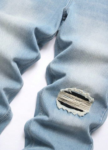 Голубые демисезонные прямые джинсы SHEIN