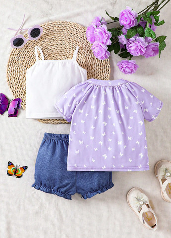 Комбинированный летний костюм (блуза, майка, шорты) SHEIN