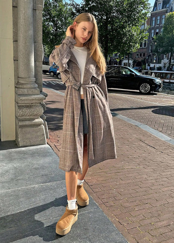 Коричневе демісезонне Пальто двобортне SHEIN