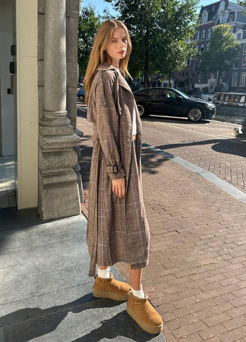 Коричневе демісезонне Пальто двобортне SHEIN