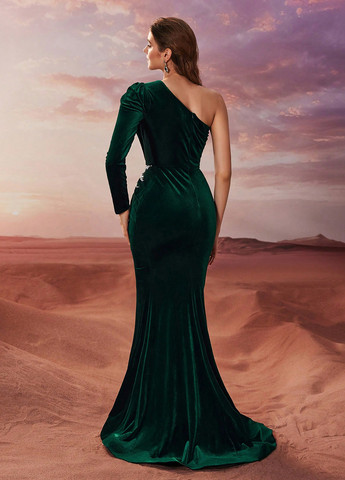 Темно-зеленое вечернее платье годе SHEIN однотонное