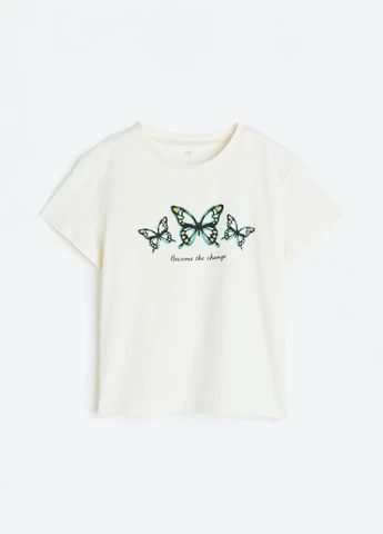 Кремовая летняя футболка H&M