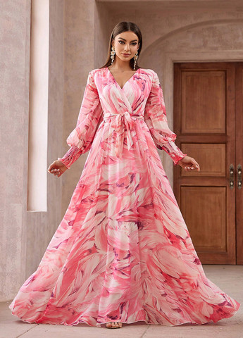 Розовое вечернее платье с пышной юбкой SHEIN с абстрактным узором