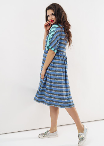 Синее кэжуал платье New Style в полоску