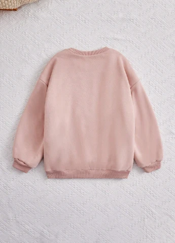 SHEIN свитшот сердечки светло-розовый кэжуал полиэстер