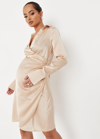 Бежева кежуал плаття для вагітних сорочка Missguided однотонна