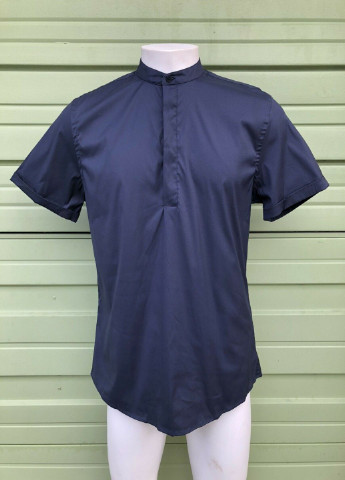 Темно-синяя кэжуал рубашка однотонная Zara