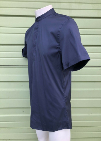 Темно-синяя кэжуал рубашка однотонная Zara