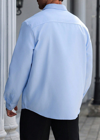 Голубой классическая, кэжуал рубашка однотонная SHEIN