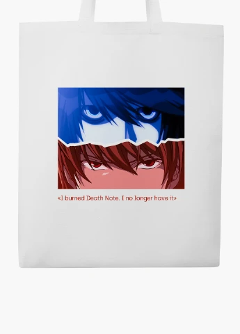 Еко сумка шоппер біла Ел Лоулайт і Кіра Зошит смерті (Death Note) (9227-2825-WT2) Еко сумка шоппер біла 41*35 см MobiPrint (221683002)