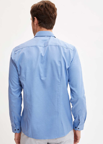 Голубой кэжуал рубашка однотонная DeFacto с длинным рукавом
