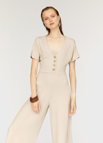 Комбинезон Stradivarius комбинезон-брюки полоска бежевый кэжуал вискоза