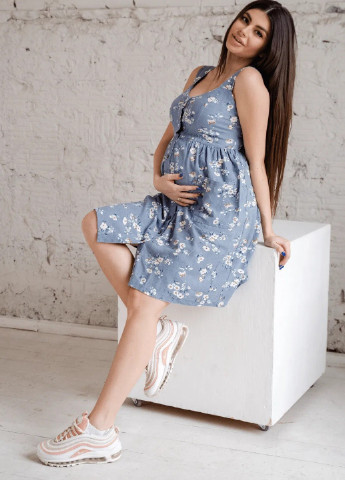 Літній бавовняний сарафан для вагітних, майбутніх мам синій To Be (252602404)