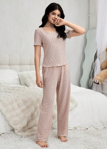 Пудровая всесезон пижама (футболка, брюки) футболка + брюки SHEIN