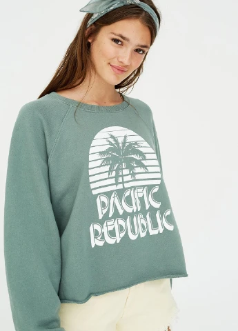 Мятный свитшот Pull & Bear рисунок без декора (243203309)