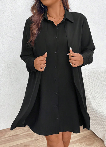 Чорна кежуал сукня сукня-сорочка SHEIN однотонна