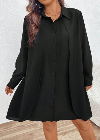 Чорна кежуал сукня сукня-сорочка SHEIN однотонна