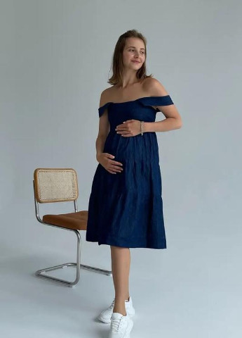 женский мягкий джинсовый сарафан для беременных и кормящих мам синий To Be