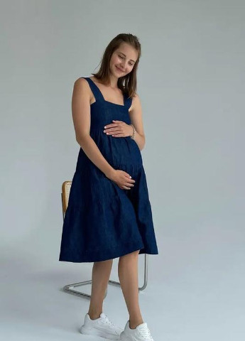 женский мягкий джинсовый сарафан для беременных и кормящих мам синий To Be