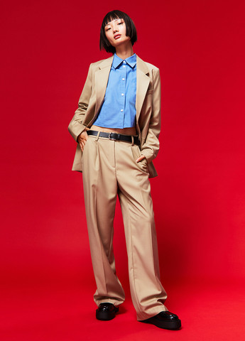 Бежевые кэжуал демисезонные палаццо брюки H&M