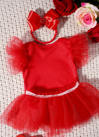 Червоний демісезонний комплект (боді, спідниця, пов'язка) SHEIN