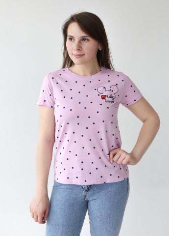 Сиреневая всесезон футболка женская сиреневая тонкая в горошек с коротким рукавом X-trap Прямая