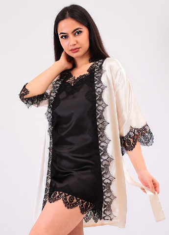 Молочный демисезонный комплект (ночная рубашка, халат) Ghazel