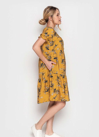 Гірчична кежуал сукня дзвін BeART з квітковим принтом