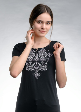 Жіноча вишита футболка Елегія чорна з сірим Melanika (250206216)