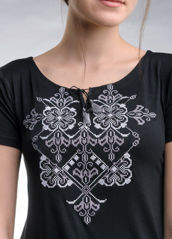 Женская вышитая футболка Элегия черная с серым Melanika (250206216)