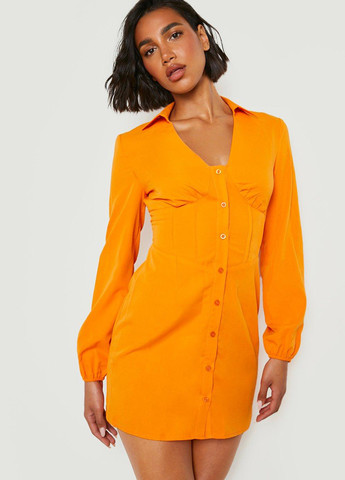 Оранжевое кэжуал платье рубашка Boohoo однотонное