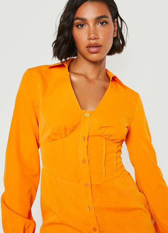Оранжевое кэжуал платье рубашка Boohoo однотонное