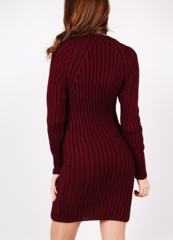 Бордовое кэжуал платье вязаное женское бордовое размер 44-46 BS однотонное