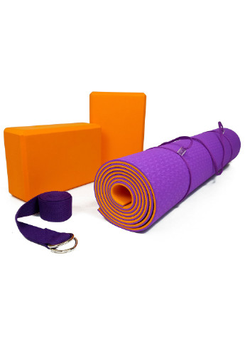 Набор для йоги PRO (EF-YPVO) - коврик для йоги (каремат, йогамат для фитнеса), два блока (кирпича) и ремень (лямка) EasyFit (241229825)
