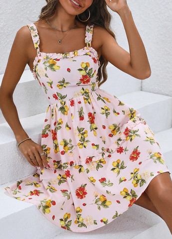 Комбинированное кэжуал платье а-силуэт SHEIN с цветочным принтом