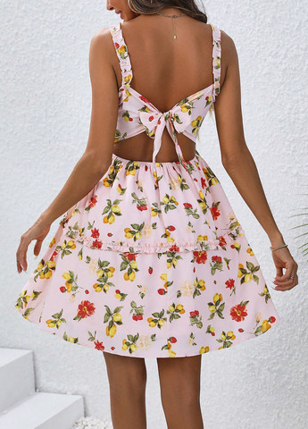 Комбинированное кэжуал платье а-силуэт SHEIN с цветочным принтом