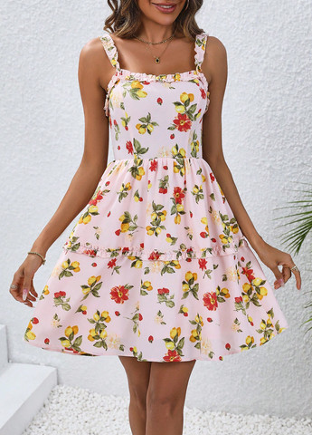 Комбинированное кэжуал платье а-силуэт SHEIN с цветочным принтом