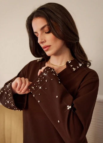 Коричневое кэжуал платье а-силуэт SHEIN однотонное