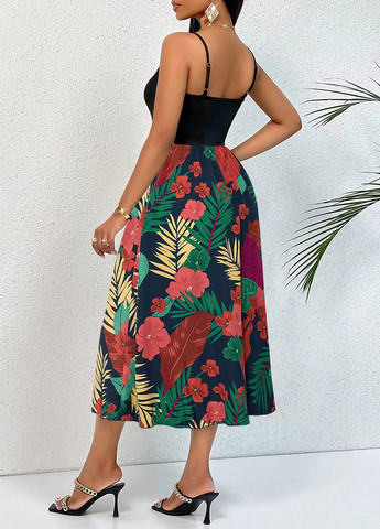 Чорна святковий, пляжна, кежуал сукня а-силует, з відкритою спиною SHEIN з квітковим принтом