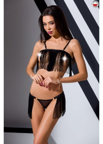 Комплект білизни KASSANDRA SET OpenBra black XXL/3XL - Exclusive: ліф з бахроми, трусики-спі Passion (255459049)