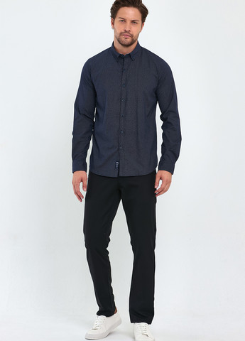 Темно-синяя кэжуал рубашка с геометрическим узором Trend Collection