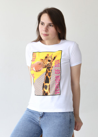 Біла всесезон футболка жіноча біла пряма із жирафом з коротким рукавом X-trap Прямая