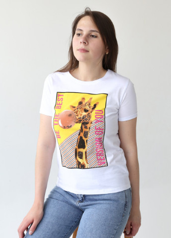 Футболка женская белая прямая с жирафом X-trap Прямая - (253270147)