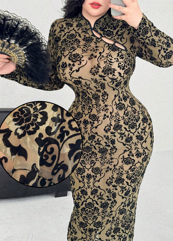 Оливкова (хакі) святковий, вечірня сукня футляр SHEIN з квітковим принтом