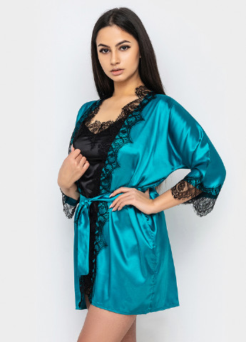 Морської хвилі демісезонний комплект (халат, топ, шорти) Ghazel