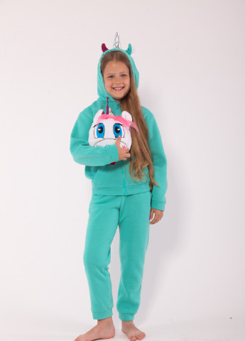 Бирюзовый демисезонный детский спортивный трикотажный костюм-трансформер с игрушкой единорог девочка бирюзовый 104-140 4-11 лет Zabavka