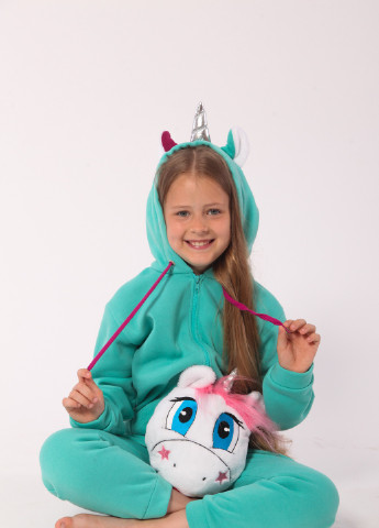 Бирюзовый демисезонный детский спортивный трикотажный костюм-трансформер с игрушкой единорог девочка бирюзовый 104-140 4-11 лет Zabavka