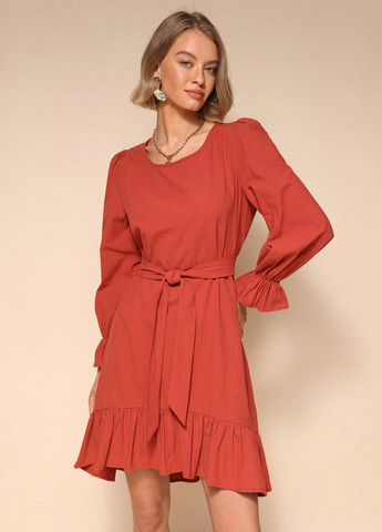 Терракотовое кэжуал платье а-силуэт SHEIN однотонное